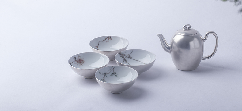 家佳樂(lè)文學(xué)梅蘭竹菊鎏銀茶具套裝