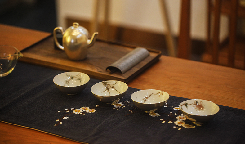 家佳樂(lè)文學(xué)梅蘭竹菊鎏銀茶具套裝