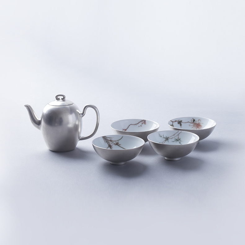 家佳樂(lè)文學(xué)梅蘭竹菊鎏銀茶具套裝