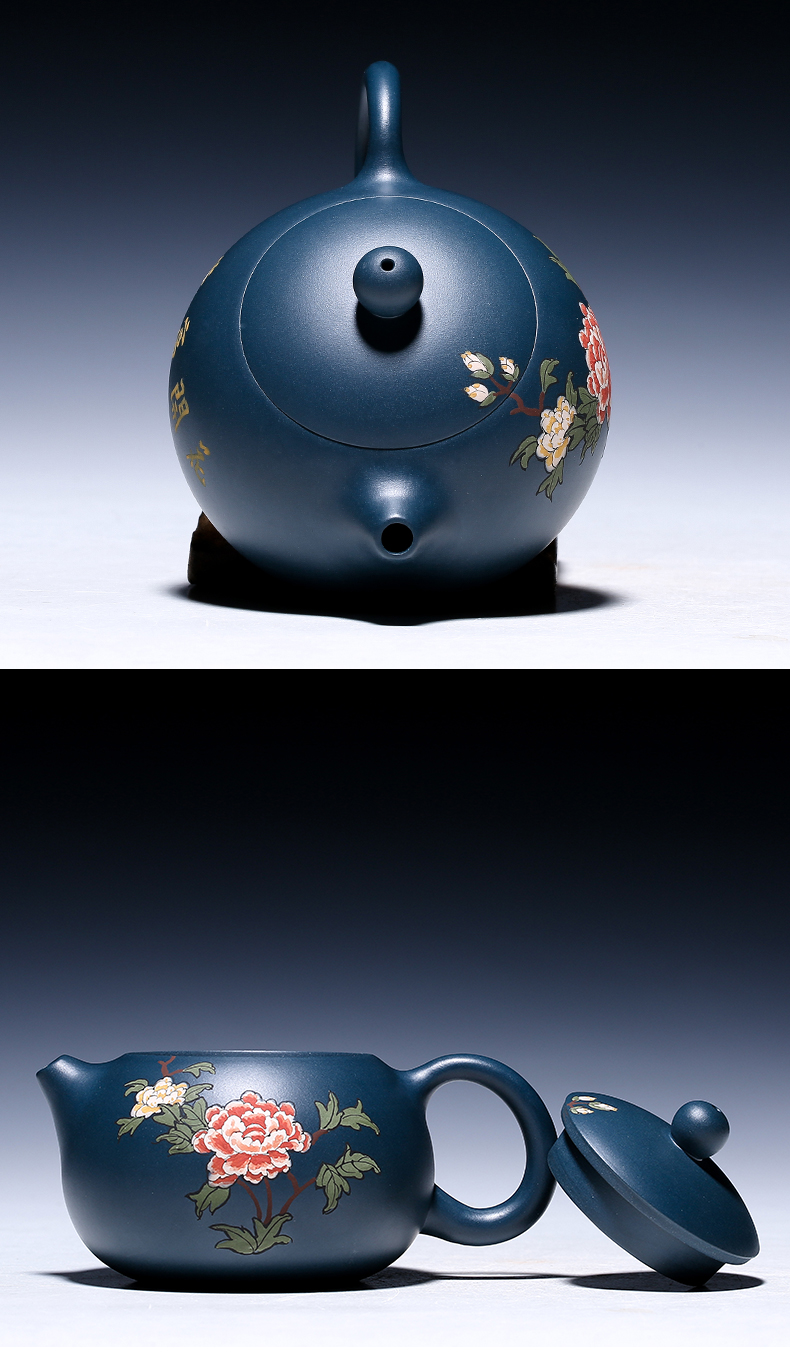 純手工紫砂壺，小巧琺瑯印花紫砂壺