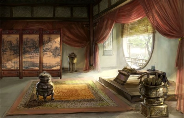 湖光月色插畫，景色秀麗手繪插畫