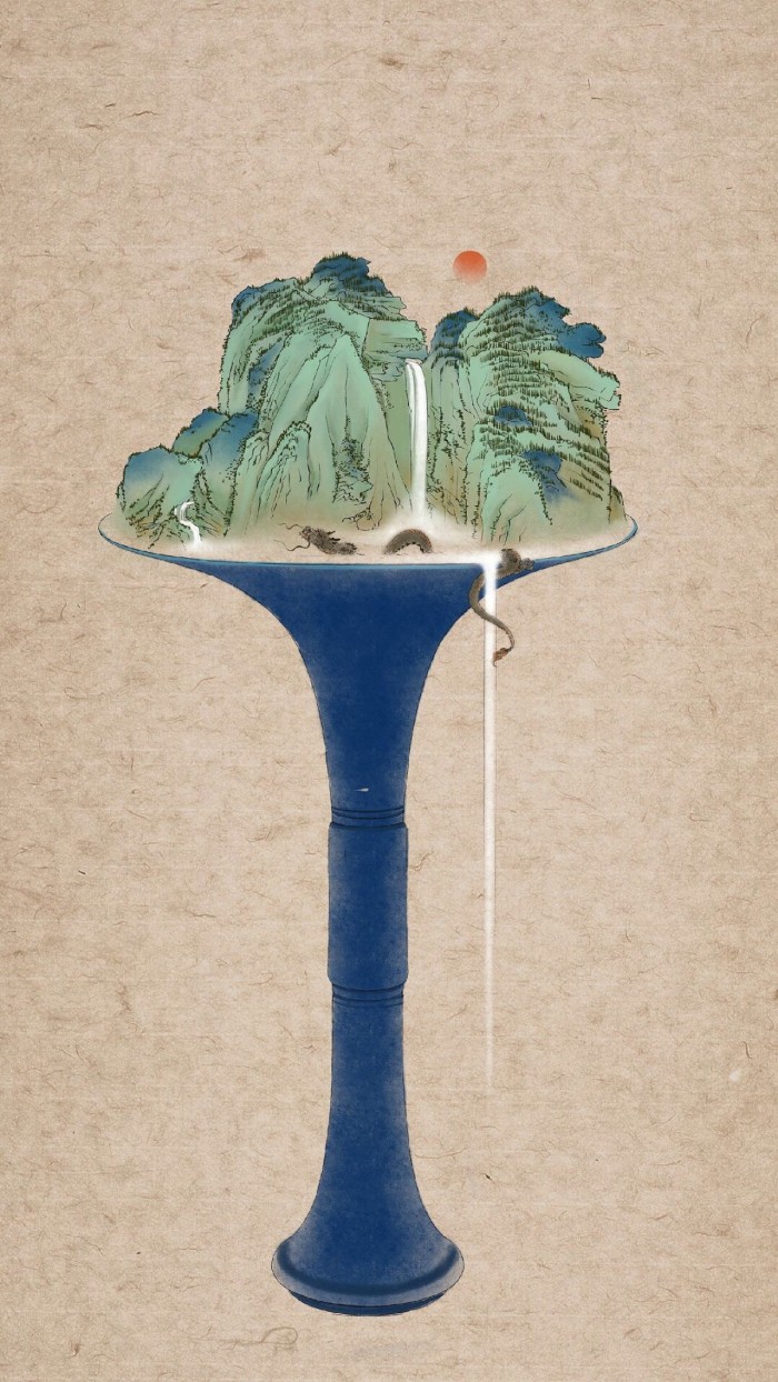 器具上的山河插畫，家佳樂文學(xué)創(chuàng)意手繪插畫