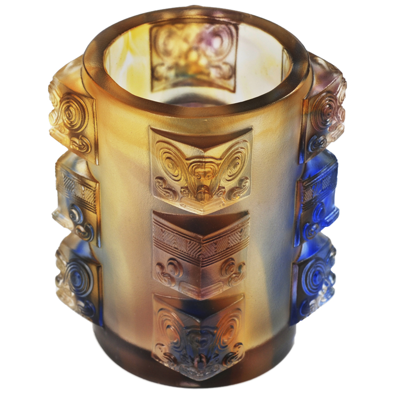 精美失蠟古琉筆筒，中國傳統(tǒng)手工琉璃筆筒