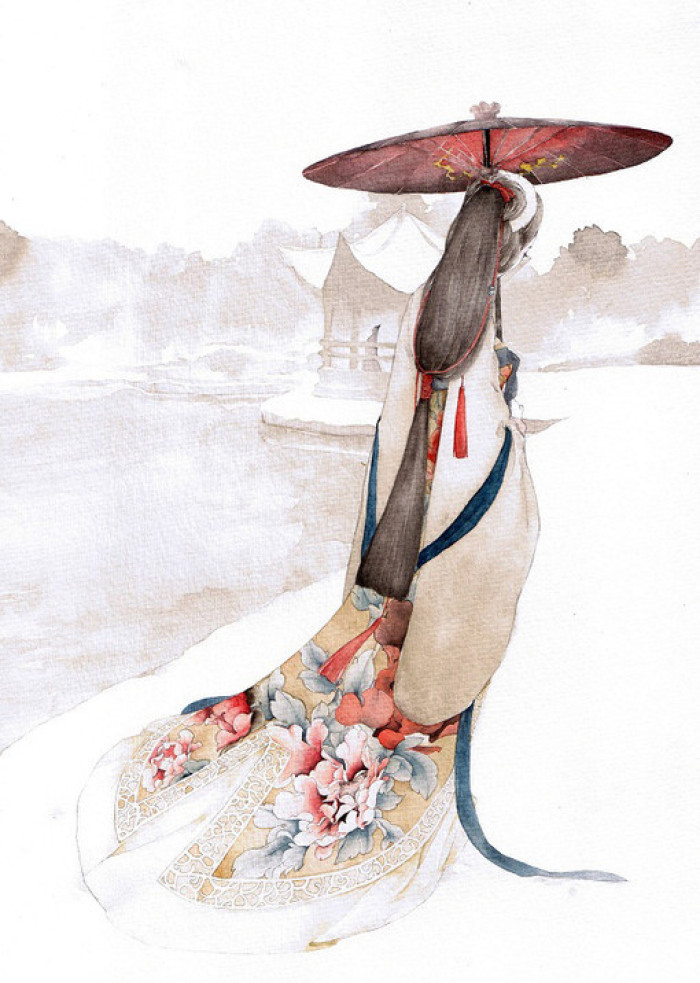 唯美人物插畫，詩意家佳樂文學(xué)手繪插畫