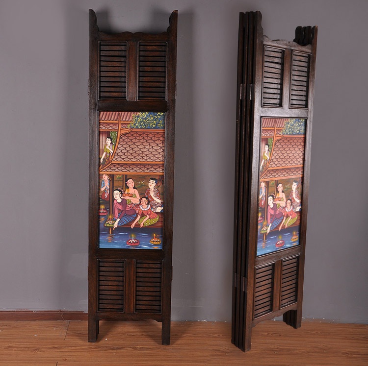 東南亞實(shí)木屏風(fēng)，手繪油畫(huà)屏風(fēng)