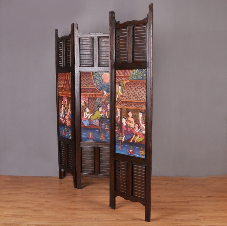 東南亞實(shí)木屏風(fēng)，手繪油畫(huà)屏風(fēng)