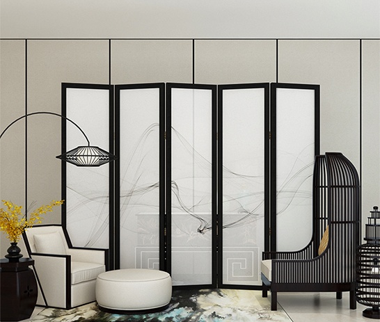 煙縷油布屏風，簡約現(xiàn)代中式屏風
