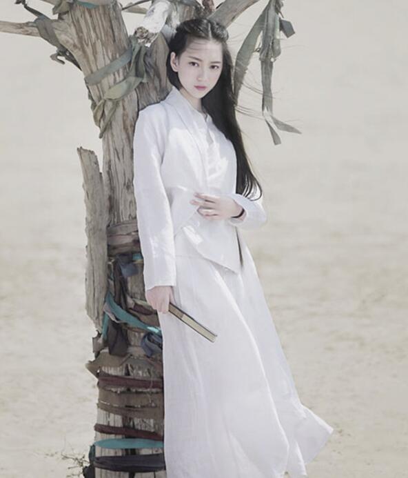 兩款復(fù)古亞麻民國風(fēng)漢服，白色簡約中式漢服