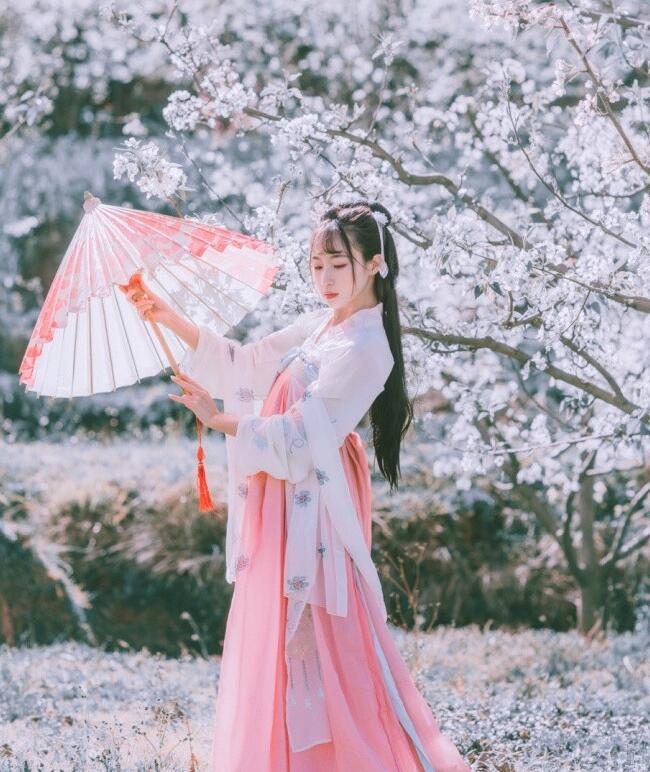 刺繡對(duì)襟齊胸襦裙，清新淡雅漢服