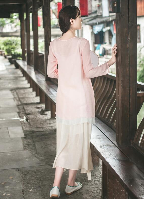 改良版復(fù)古家佳樂文學(xué)的漢服，簡(jiǎn)約粉荷色漢服圖片