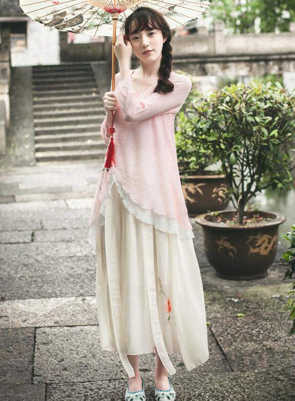 改良版復(fù)古家佳樂文學(xué)的漢服，簡(jiǎn)約粉荷色漢服圖片