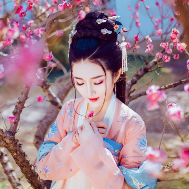 復(fù)古漢服齊胸襦裙，新款繡花漢服美女圖片