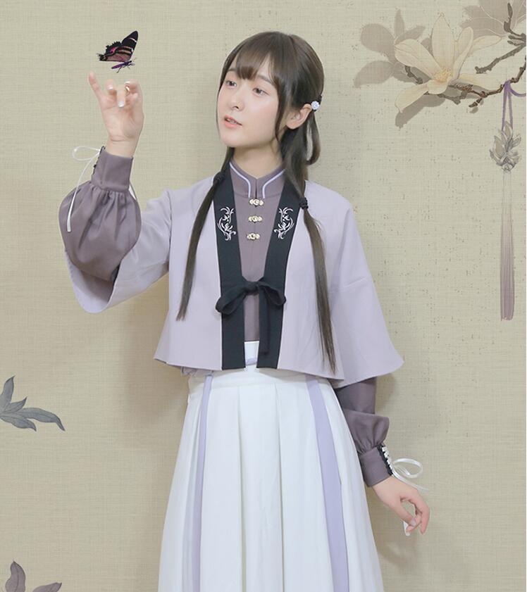 改良版清新唯美漢服，繡花褙子漢服圖片