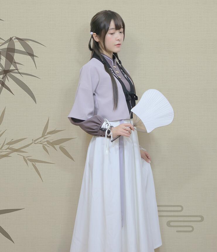 改良版清新唯美漢服，繡花褙子漢服圖片