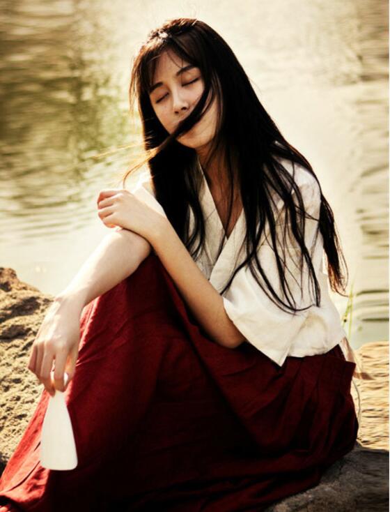 民族風漢元素古風漢服，棉麻女裝漢服美女圖片