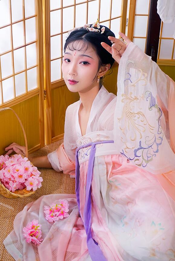 繡花印花齊胸襦裙，原創(chuàng)漢服美女圖片