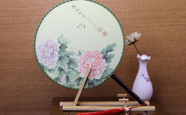 雙面印花團(tuán)扇，古典宮廷漢服扇子