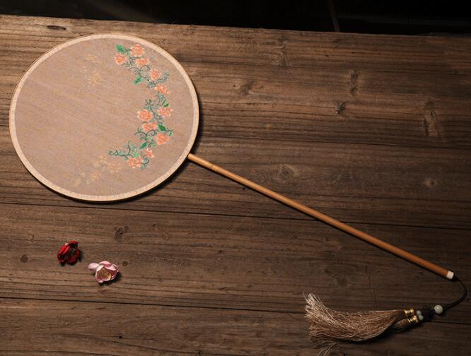 家佳樂文學(xué)手工古典團(tuán)扇，漢服宮扇長柄手繪扇子