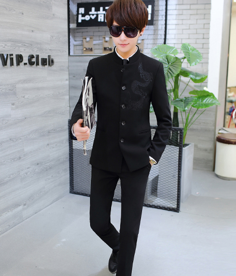 家佳樂文學(xué)繡龍中山裝，休閑時尚學(xué)生中山裝