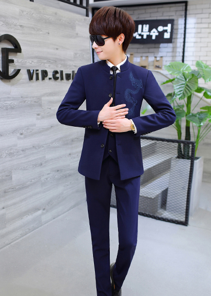 家佳樂文學(xué)繡龍中山裝，休閑時尚學(xué)生中山裝