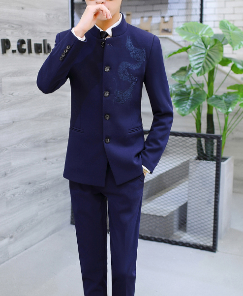 家佳樂文學(xué)繡龍中山裝，休閑時尚學(xué)生中山裝