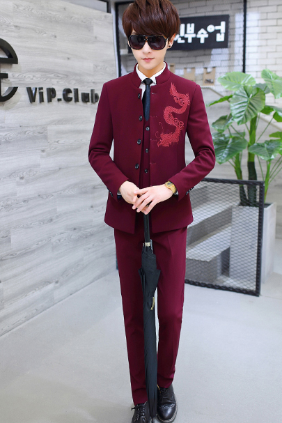 家佳樂文學(xué)繡龍中山裝，休閑時尚學(xué)生中山裝