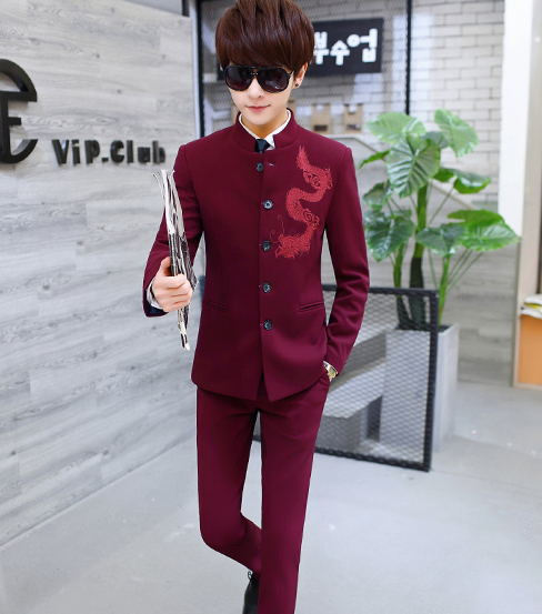 家佳樂文學(xué)繡龍中山裝，休閑時尚學(xué)生中山裝