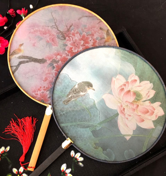 家佳樂文學(xué)復(fù)古仿竹團(tuán)扇，真絲半透明雙面團(tuán)扇圖片