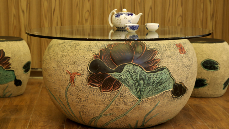 創(chuàng)意田園家佳樂文學(xué)魚缸茶幾家具荷香凳子