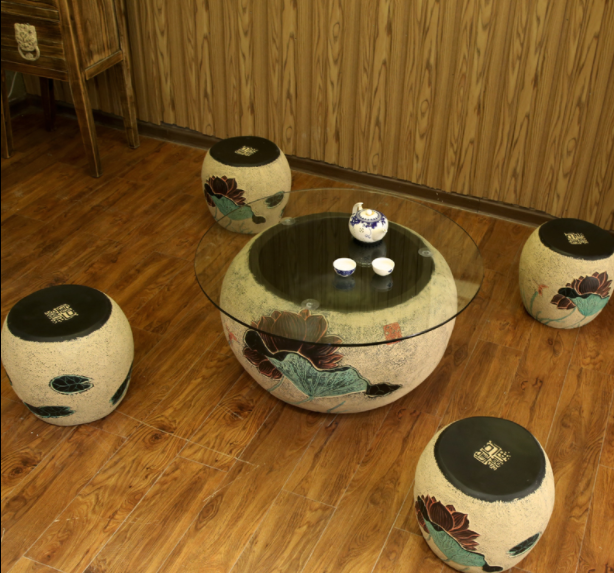 創(chuàng)意田園家佳樂文學(xué)魚缸茶幾家具荷香凳子