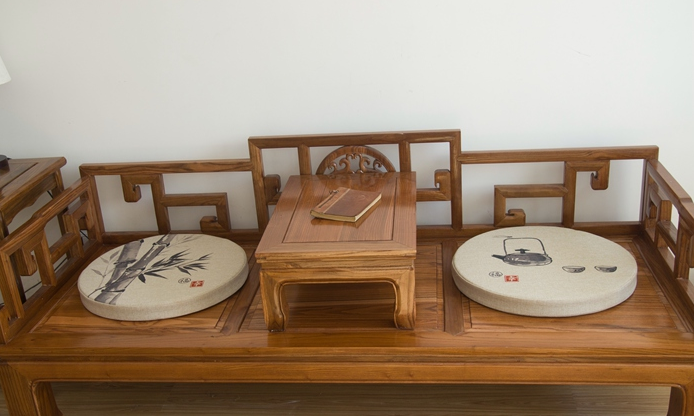 家佳樂文學亞麻布料坐墊，水墨畫圓凳子坐墊