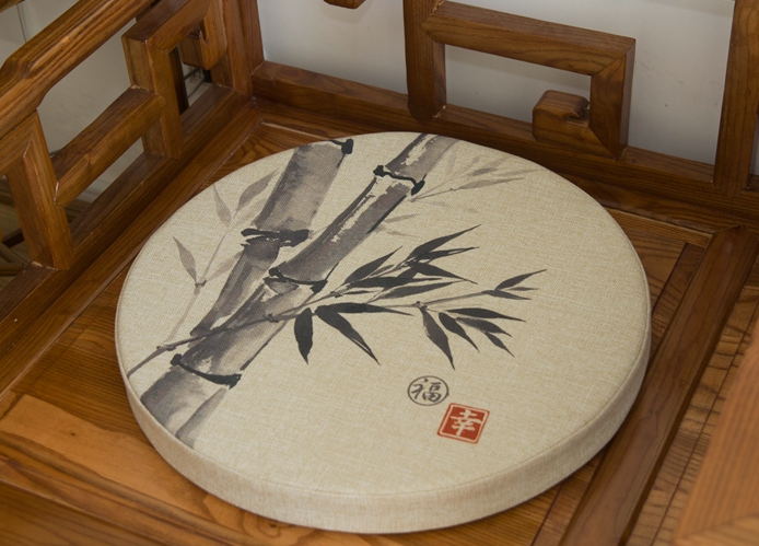 家佳樂文學亞麻布料坐墊，水墨畫圓凳子坐墊