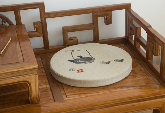 家佳樂文學亞麻布料坐墊，水墨畫圓凳子坐墊