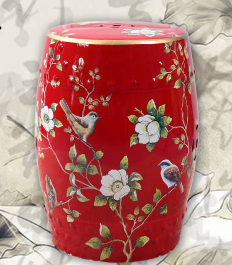家佳樂文學(xué)陶瓷凳子，復(fù)古仿鼓手繪花鳥凳子