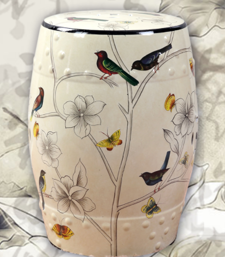 家佳樂文學(xué)陶瓷凳子，復(fù)古仿鼓手繪花鳥凳子