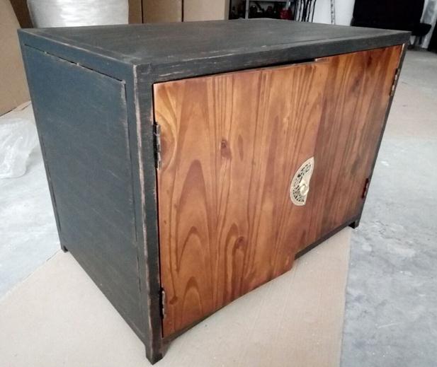 復古鐵藝實木床頭柜儲物柜子