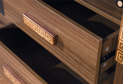 中式實(shí)木儲物柜子，現(xiàn)代簡約回紋圖案柜子