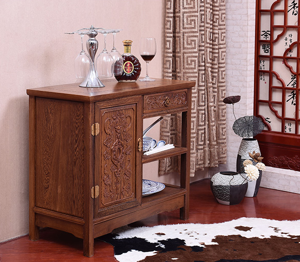 新中式玄關(guān)紅木雕花儲物柜子