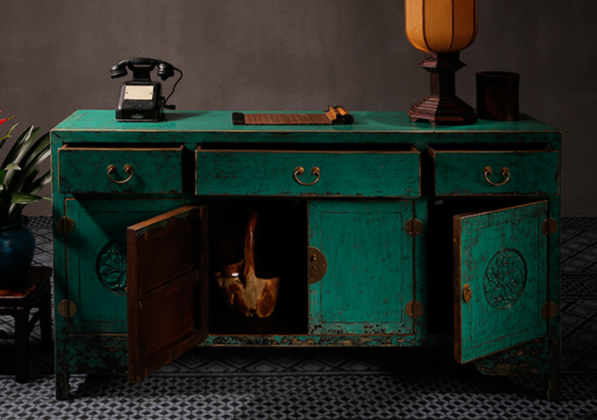 古樸彩漆仿古做舊樺木柜子