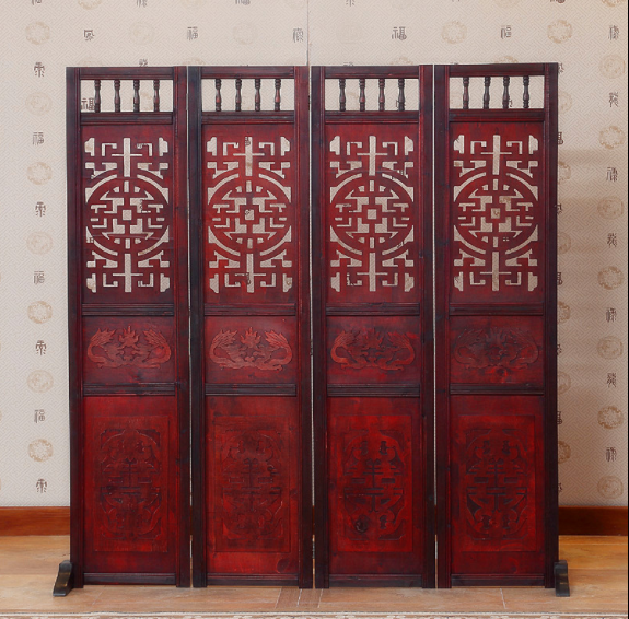 仿古實(shí)木中式屏風(fēng)，復(fù)古玄關(guān)屏風(fēng)隔斷