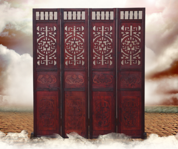 仿古實(shí)木中式屏風(fēng)，復(fù)古玄關(guān)屏風(fēng)隔斷
