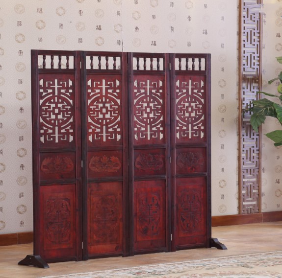 仿古實(shí)木中式屏風(fēng)，復(fù)古玄關(guān)屏風(fēng)隔斷