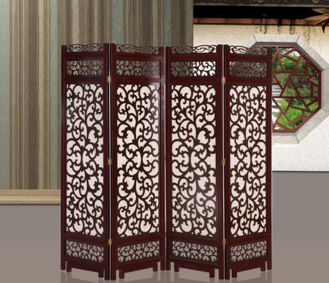 兩色中式仿古隔斷屏風(fēng)，實(shí)木鏤空雙面屏風(fēng)