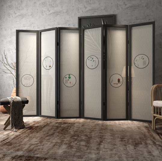 新中式隔斷折屏，玄關(guān)半透紗折疊雙面屏風(fēng)