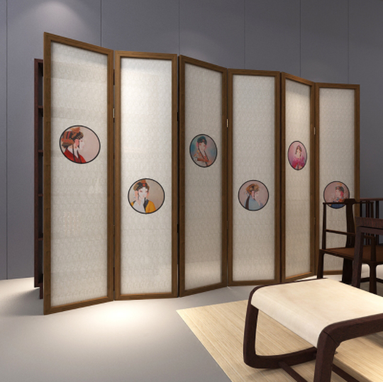 新中式隔斷折屏，玄關(guān)半透紗折疊雙面屏風(fēng)