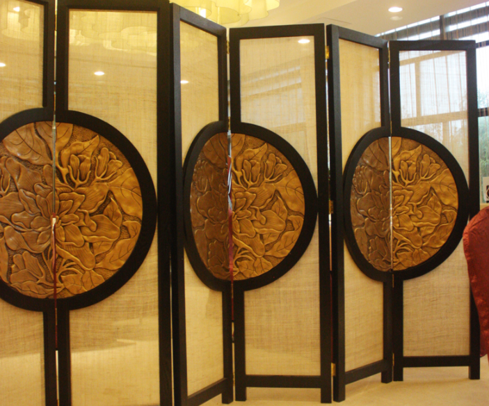 明清家具隔斷裝飾屏風(fēng)，新古典圓花影4扇屏風(fēng)