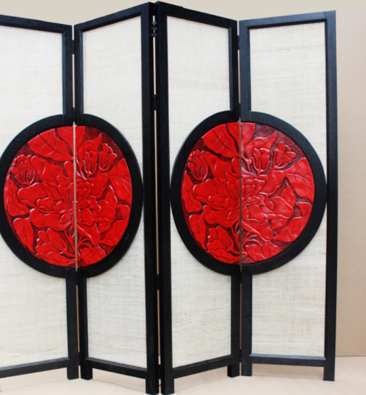 明清家具隔斷裝飾屏風(fēng)，新古典圓花影4扇屏風(fēng)