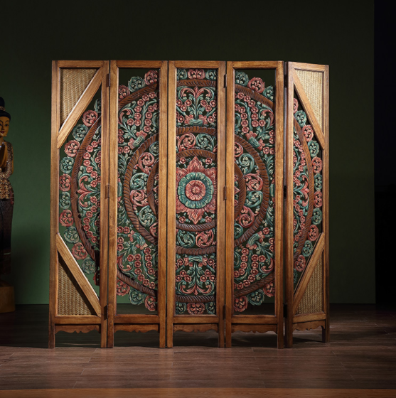 中式復古實木隔斷屏風，彩繪木質(zhì)手工雕花屏風