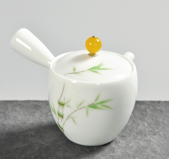 手工茶壺，脂白描金側(cè)把功夫茶具