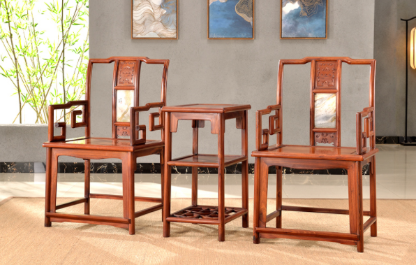 大理石南官帽椅，中式實木云石椅子